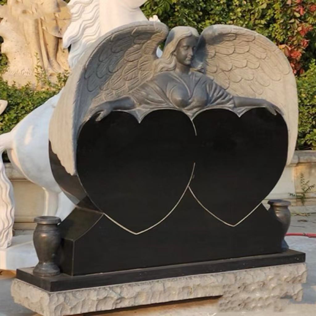 Melek Koruyucu Çift Kalpli Mezar Taşı